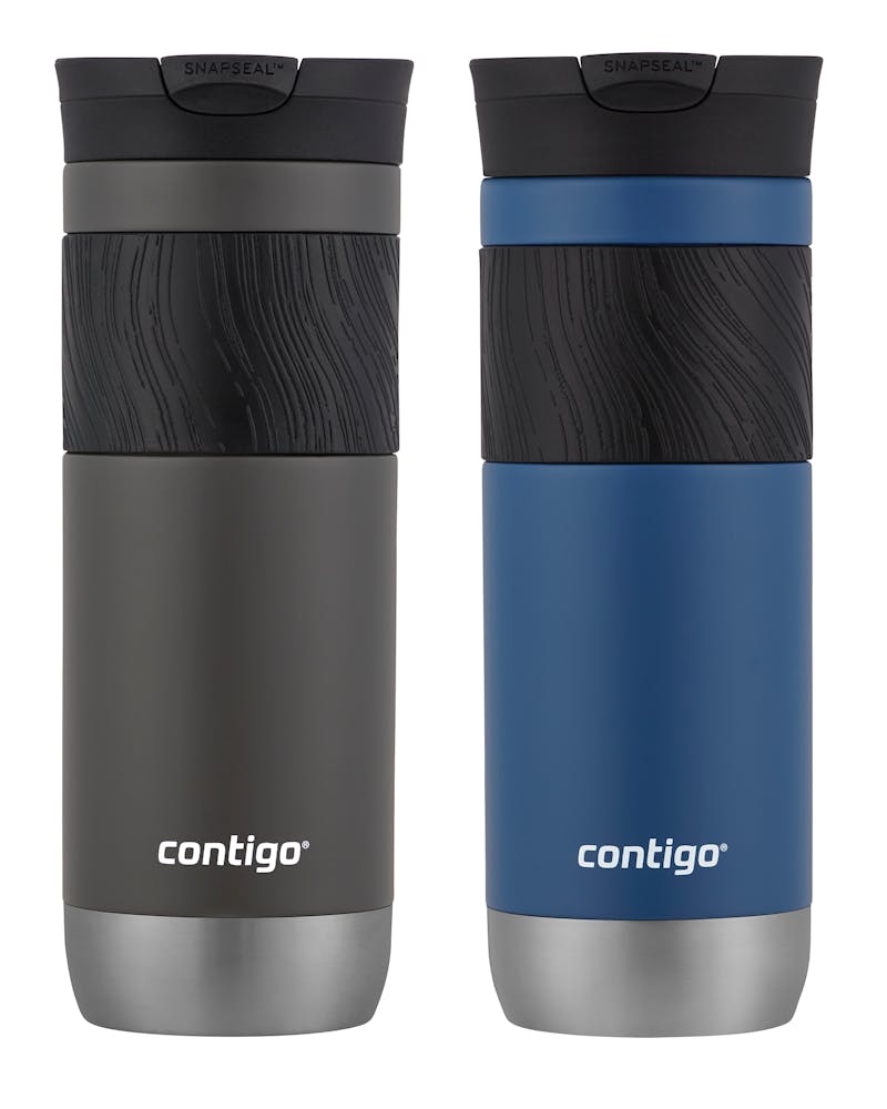 Contigo® SNAPSEAL™ Insulated Stainless Steel Travel Mug with Grip, 20oz., Blue Corn Transparent Satin & Midnight Berry aHUY