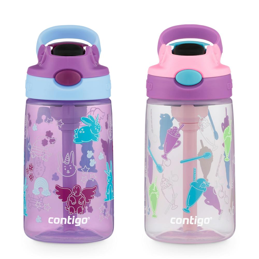 Contigo® Kids Water Bottle with Redesigned AUTOSPOUT® Straw, 14 oz, 2 pack uW0I